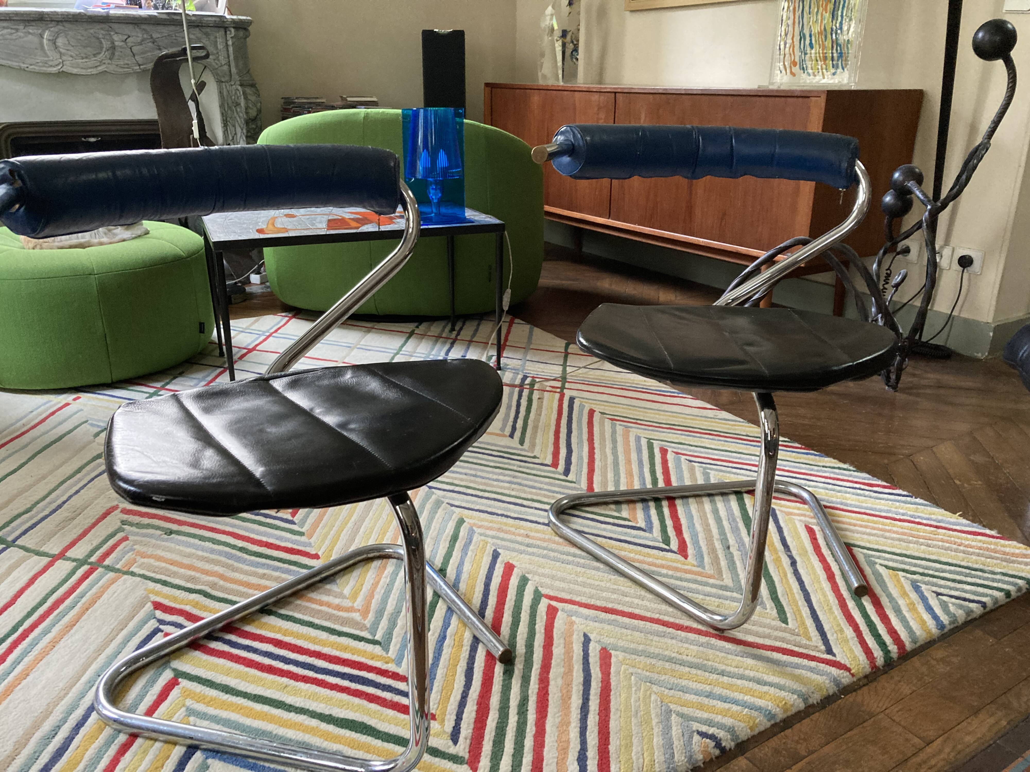 Steel and leather designer chairs - 1980s - Stefan Wewerka