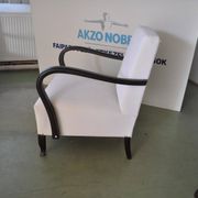Ivory Art Deco armchair in fabric and dark wood, high back, 1920s-1930s.