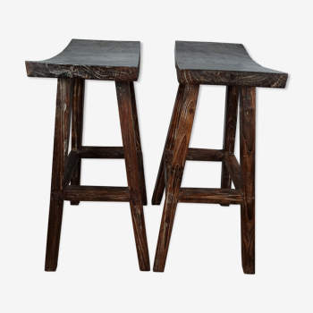 Pair of bar stool in cerused teak beautiful patina 74x50x26 cm.