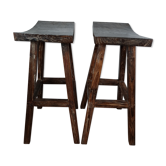 Pair of bar stool in cerused teak beautiful patina 74x50x26 cm.