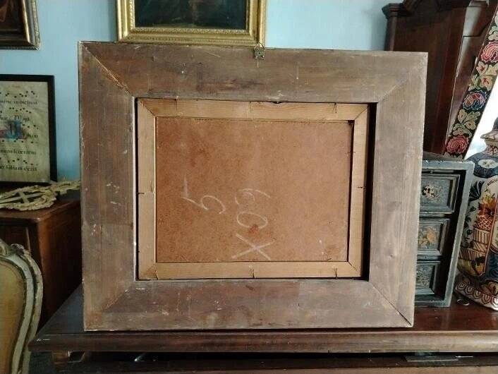Marine Painting in Oil on Masonite, First Half of the 20th Century, Signed, Gilded Wooden Frame