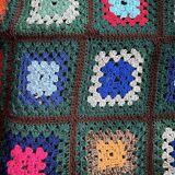 Plaid, sofa throw, crochet, handmade, vintage, 70s