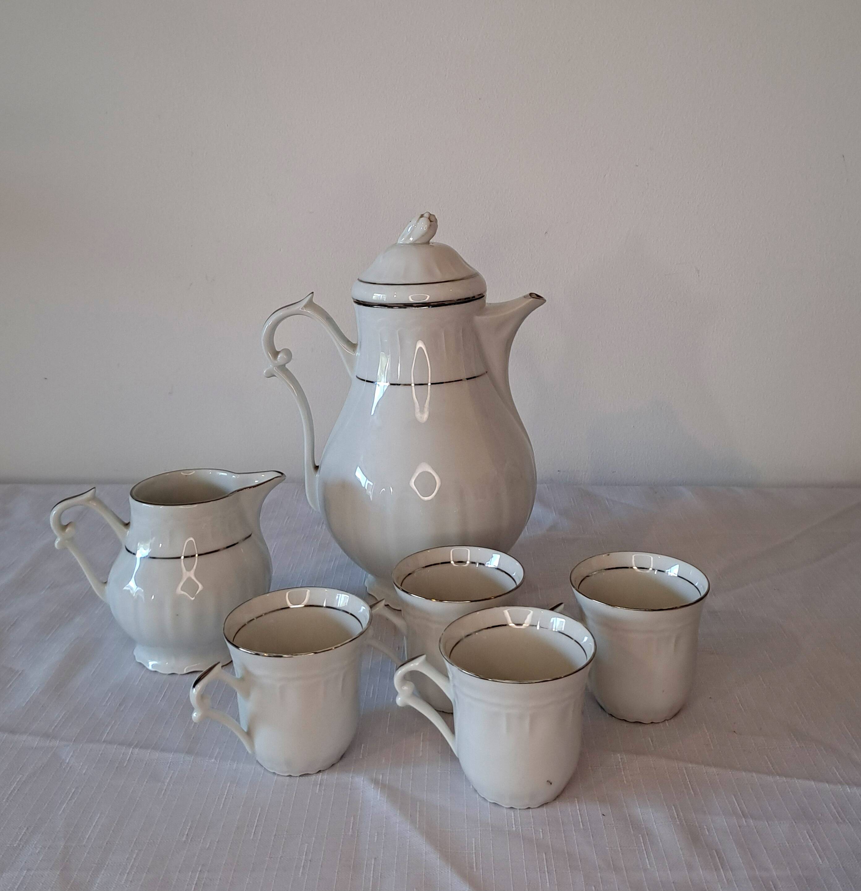 Vintage coffee set – Masse Surget Mehun – white and gold porcelain