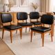 Set of 4 vintage 1960s chairs in wood and black faux leather – design