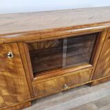 1940s Art Decò dressing table in blond walnut with sliding glass