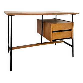 Ancien bureau de travail design français des années 50 vintage chêne clair