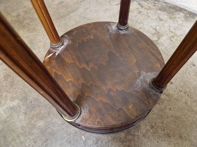 Louis XVI style bouillotte table in mahogany with a grey marble top.