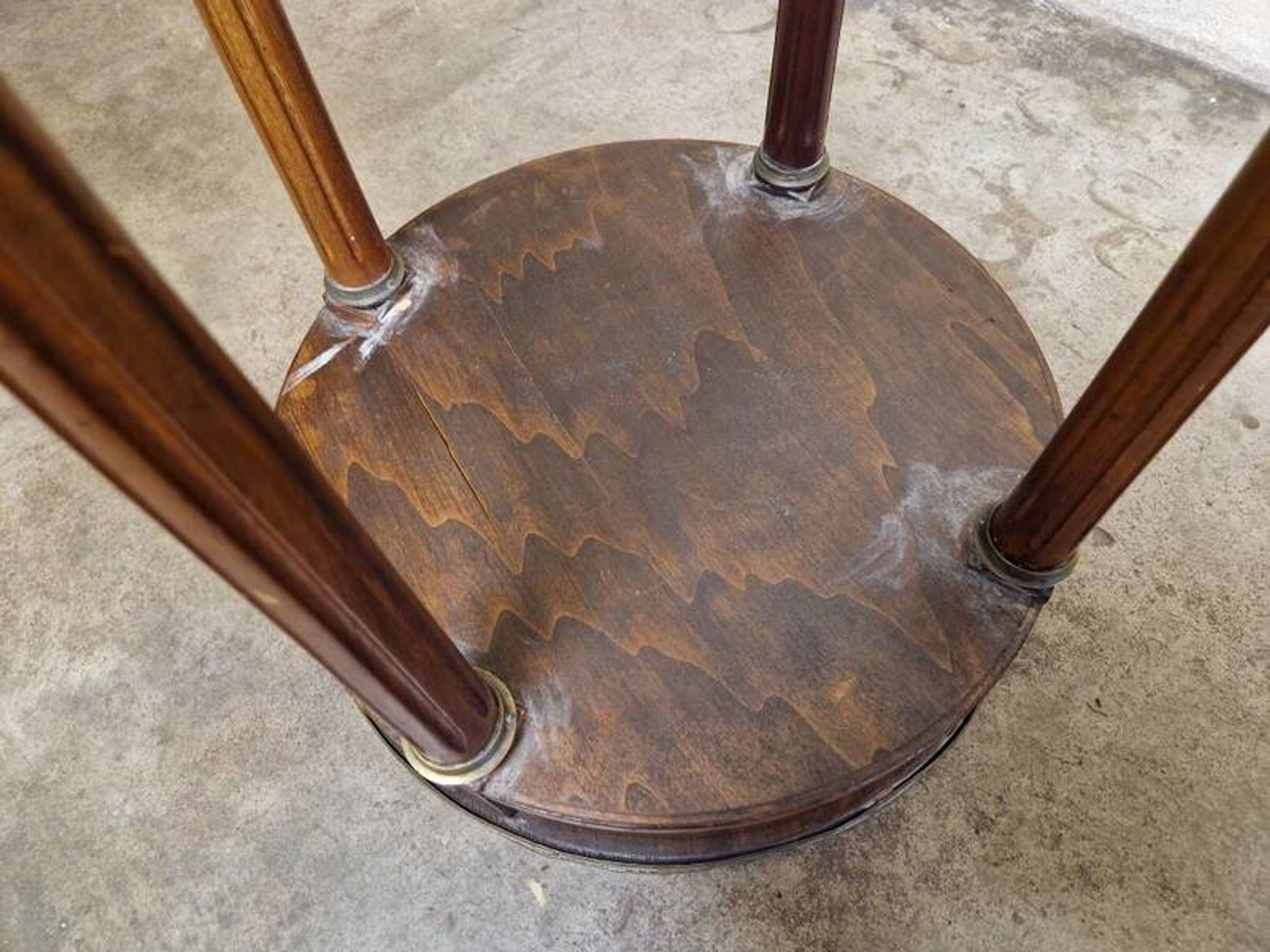 Louis XVI style bouillotte table in mahogany with a grey marble top.