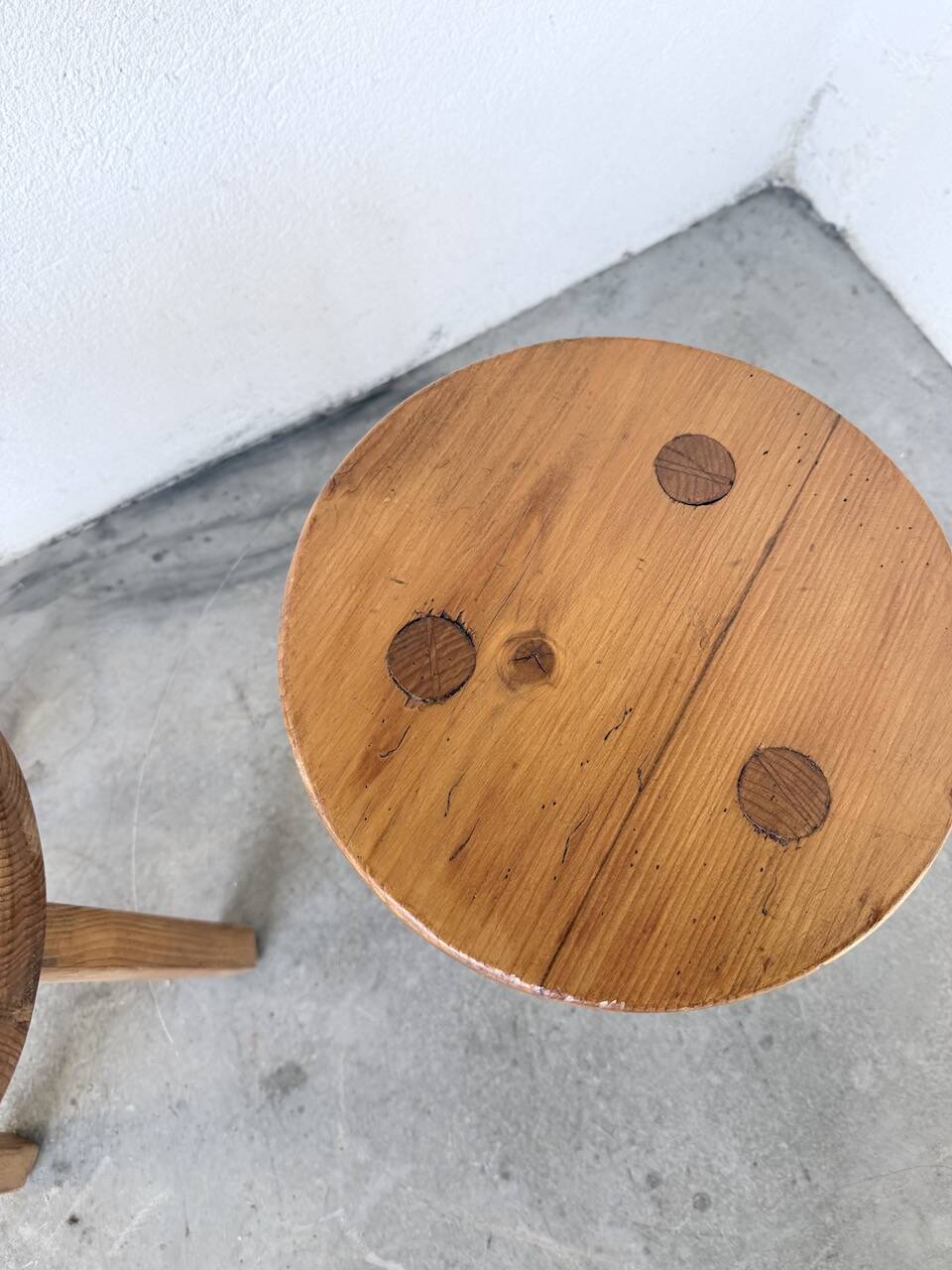Set of 4 tripod stools from the 1950s.