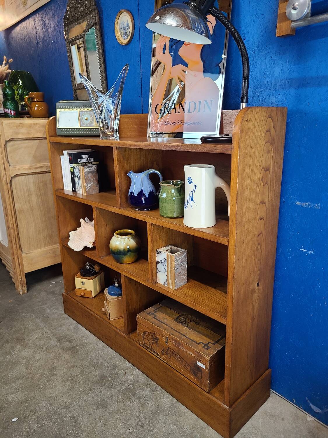 Large shelf, vintage solid oak bookcase from the 60s