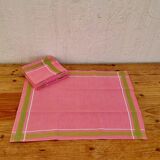 Set of 5 vintage cotton table napkins in pink and green.