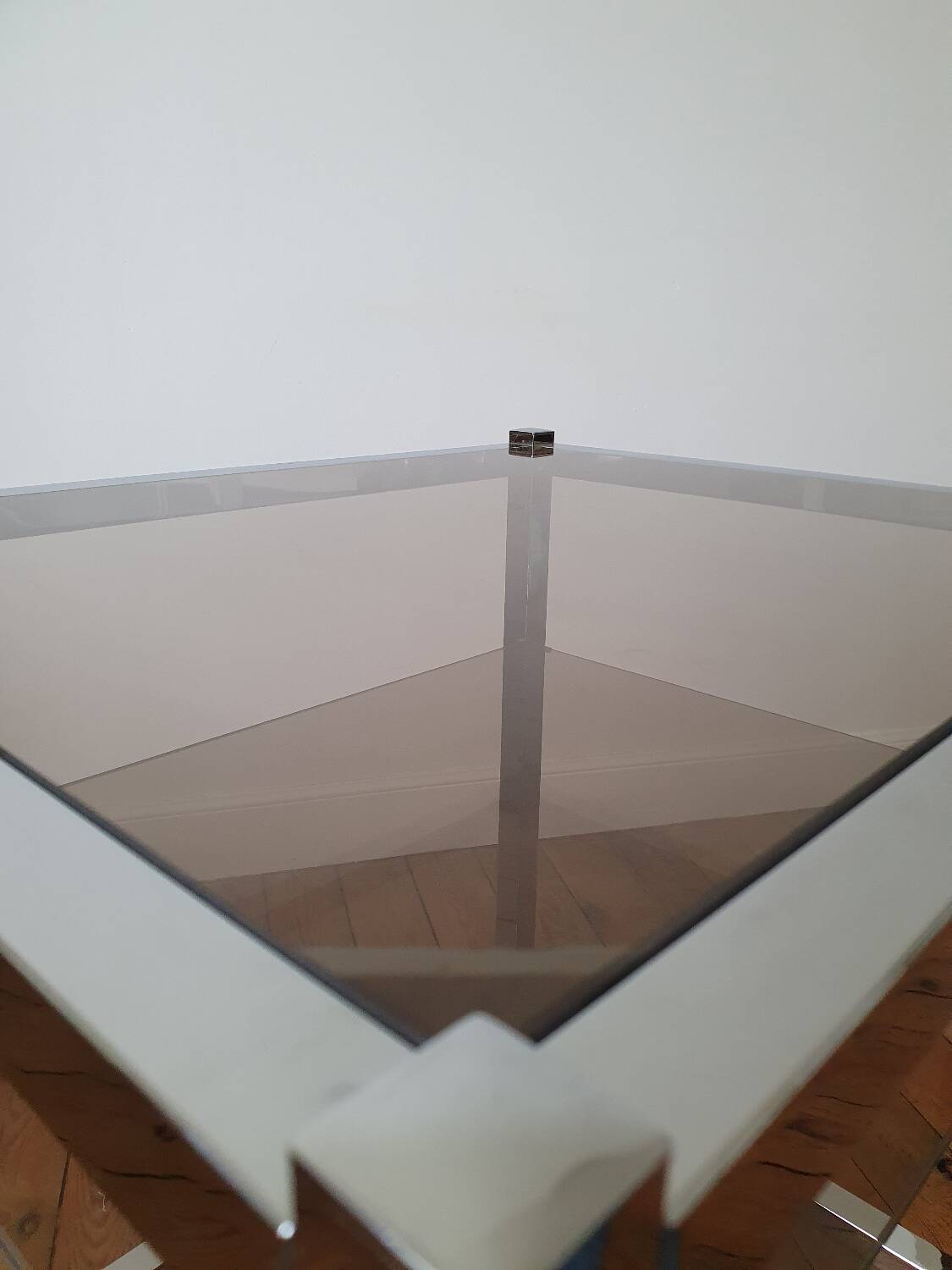 Serving cart in chromed metal and smoked glass, 1980s