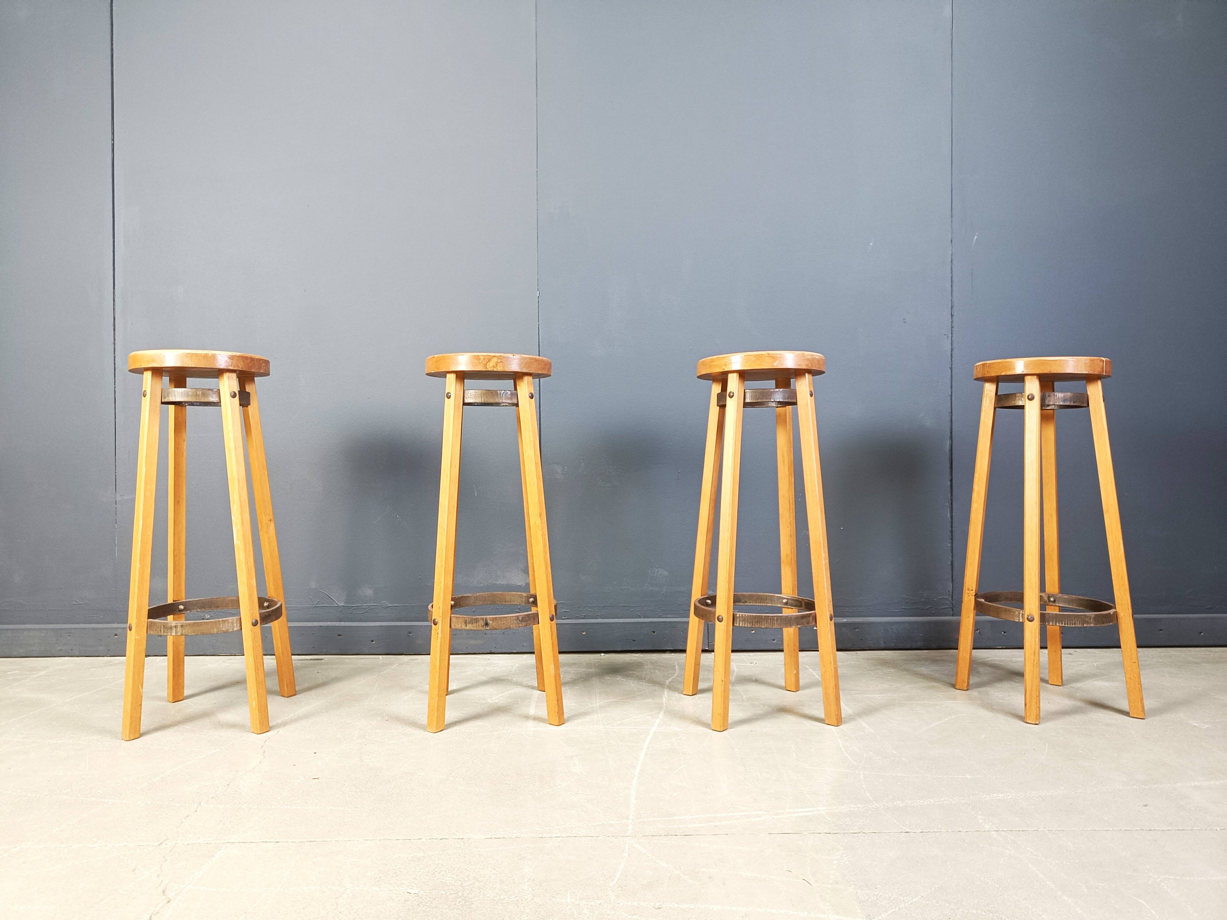 Vintage wooden bar stools, 1960s - set of 4