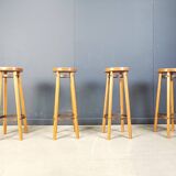 Tabourets de bar vintage en bois, années 1960 - lot de 4
