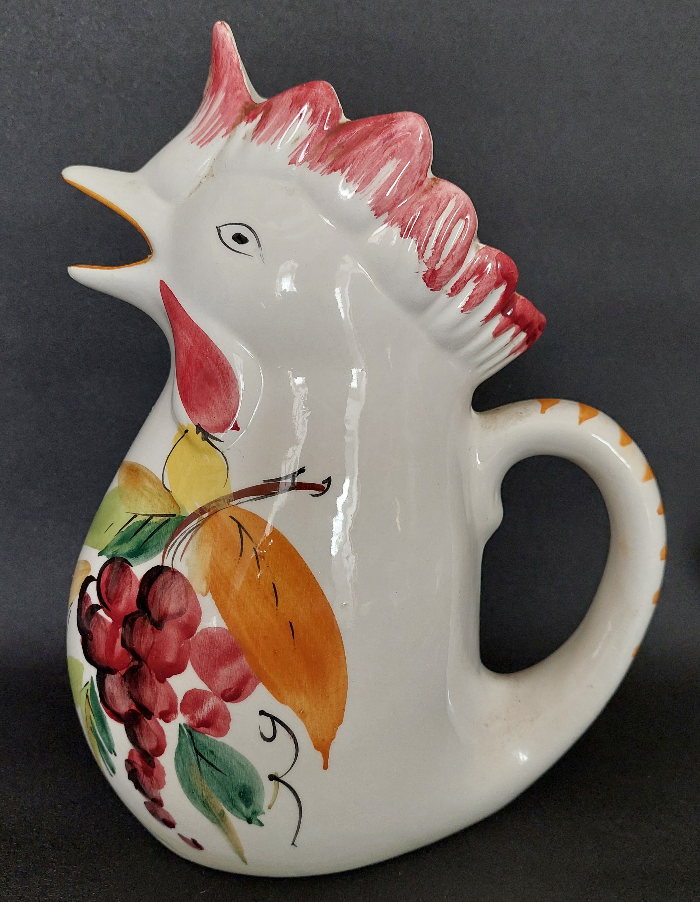 Vintage Italian ceramic rooster jug from the 20th century.