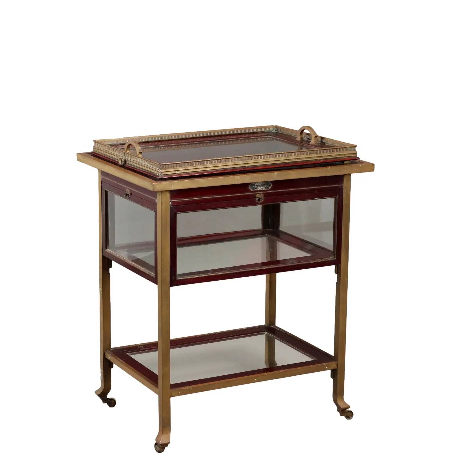 Antique Art Nouveau sideboard in mahogany and brass, Italy, 20th century.