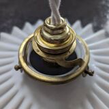 Ancienne suspension baladeuse en opaline plissée/drapée blanche Art déco 1930 Ø 24 cm