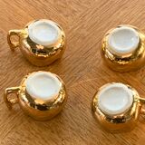 4 small cups dabbling ceramic enamelled gold and vintage white