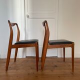 Pair of Scandinavian chairs in teak and skaï, 1965