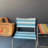 Vintage folding beach stool, stripe, nylon, 1960