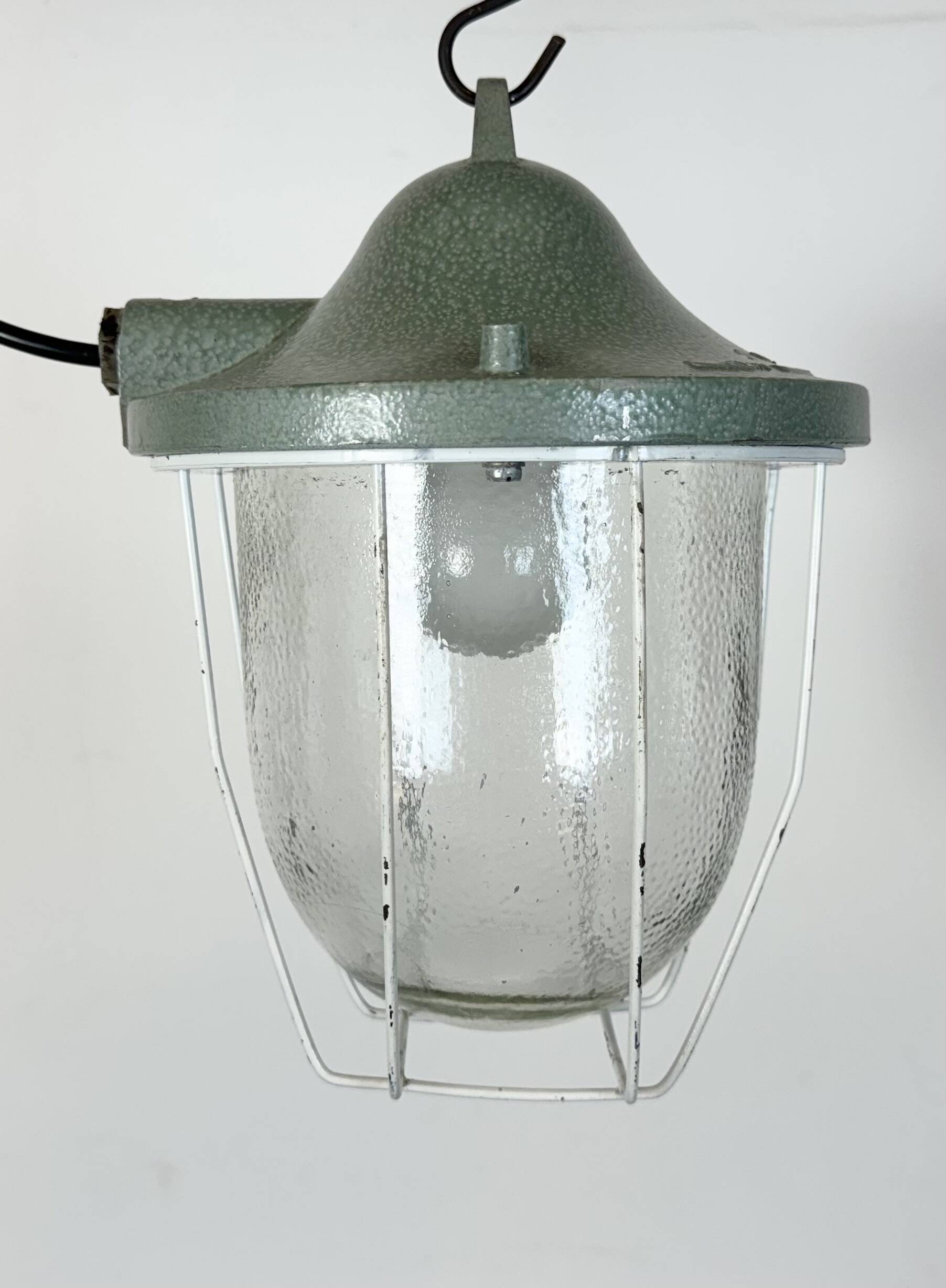 Green Industrial Bunker Cage Light from Polam Gdansk, 1970s