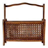 Vintage magazine rack in solid wood and canework - handcrafted - A. Brogiato - Made in Italy