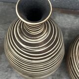 Two Vintage Ethnic Ceramic Vases in Cream and Brown Striped