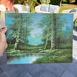 Old signed painting In the Forest