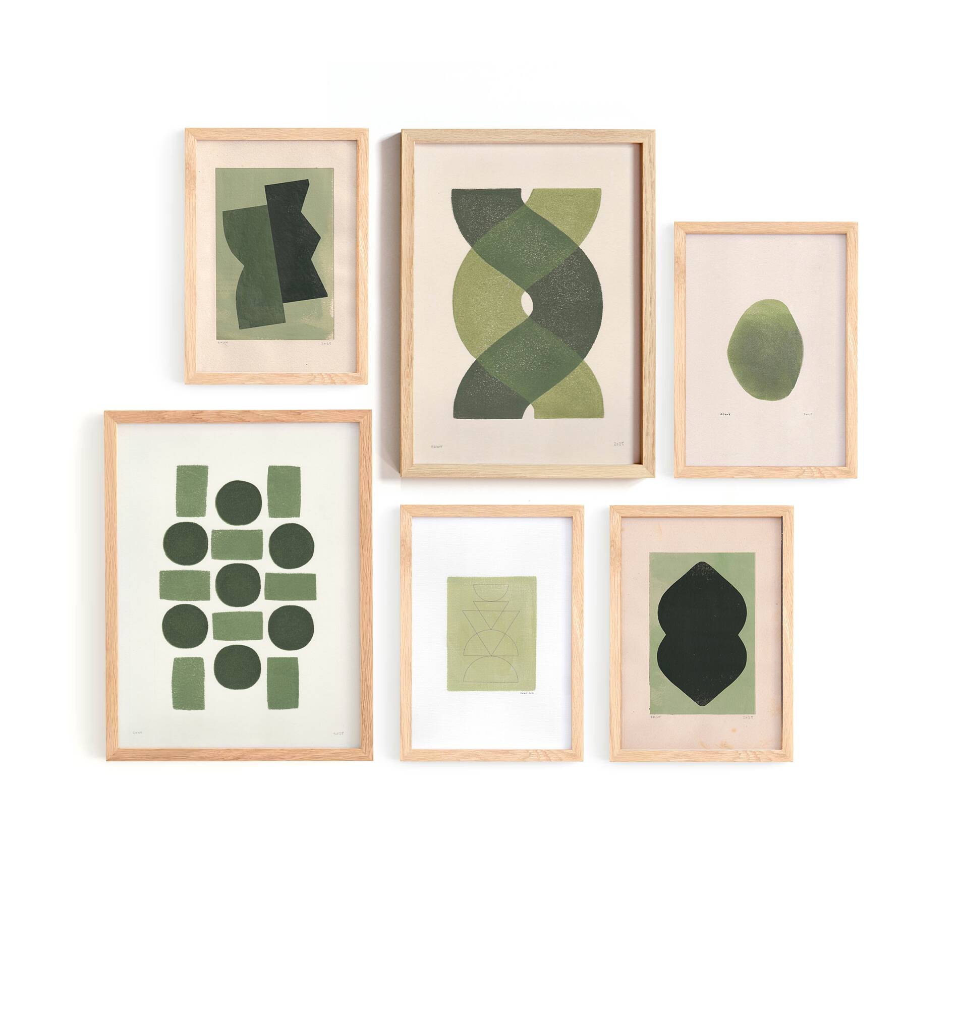 Collection of 6 abstract paintings on paper without frames signed eawy.