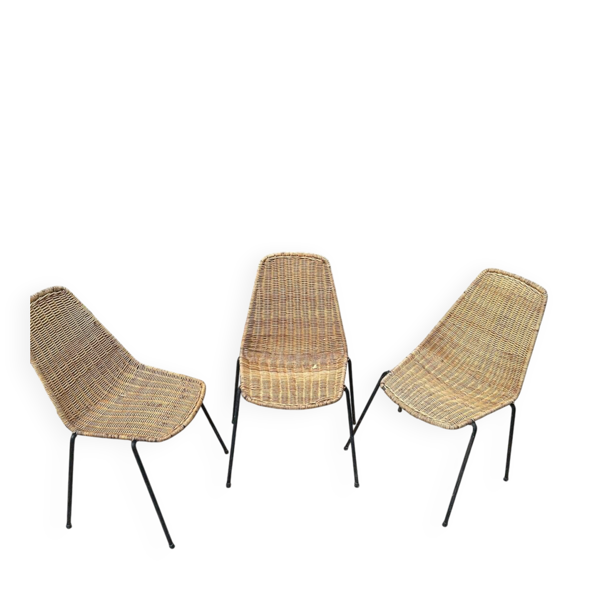 Woven rattan and metal chairs - 1950s/1960s