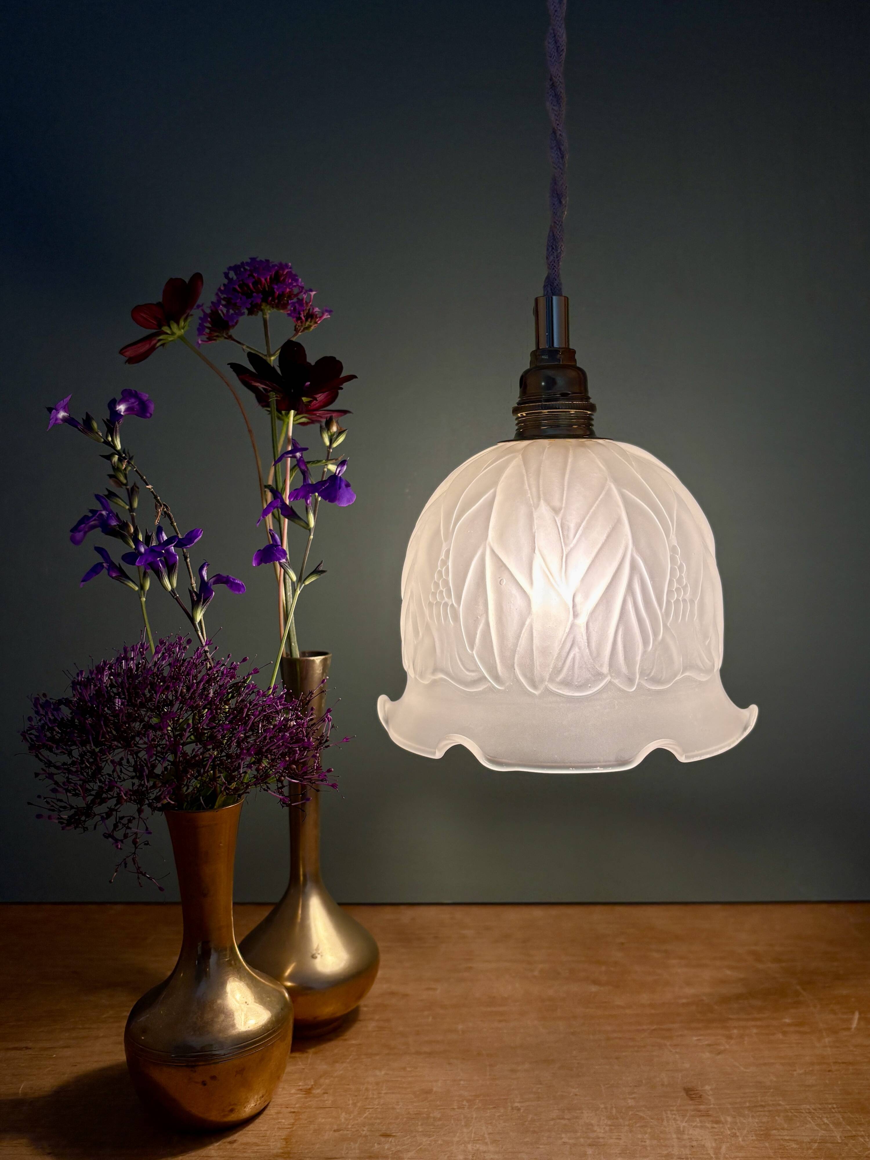 Vintage frosted glass tulip pendant light