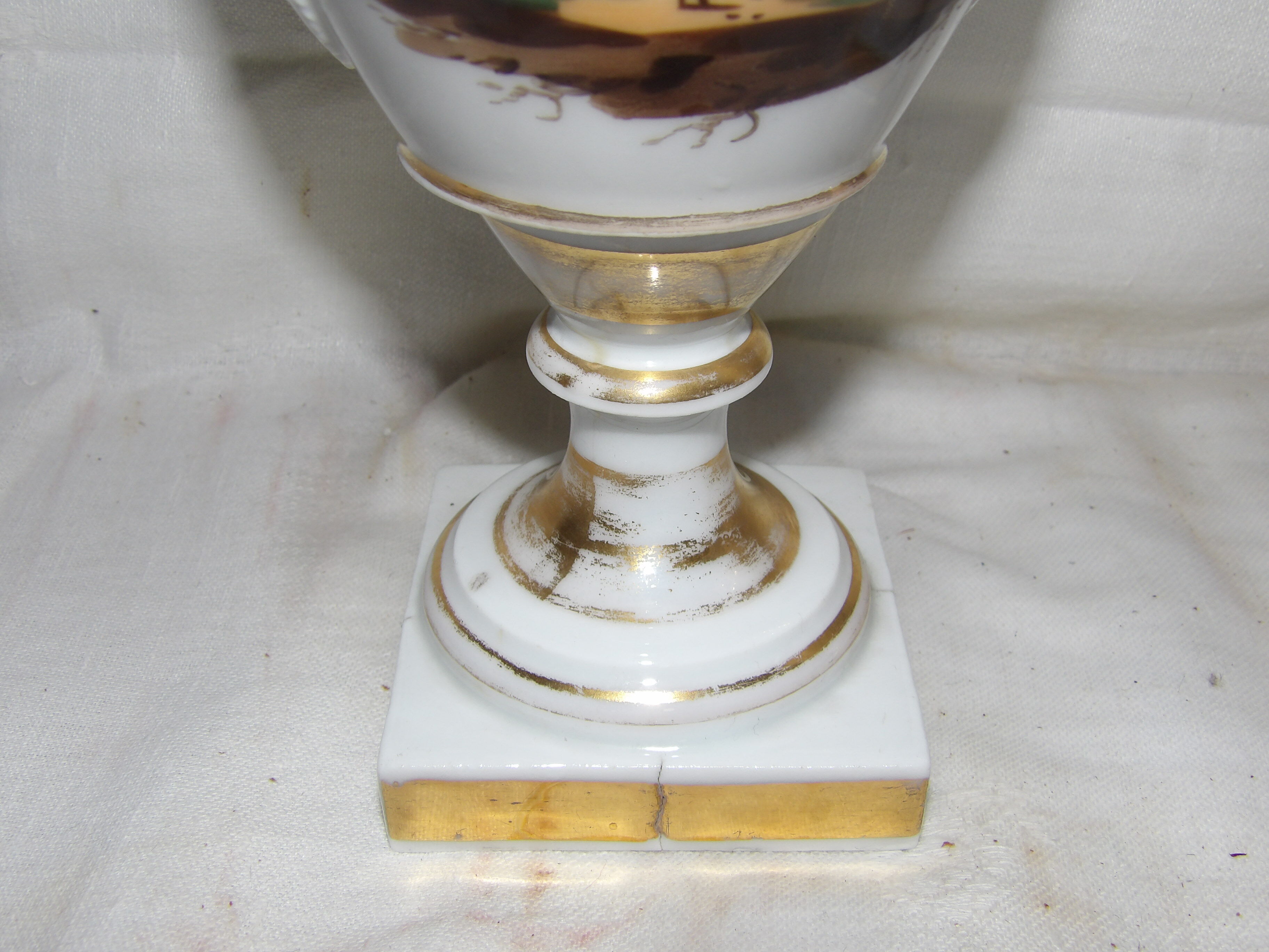 Pair vases porcelain of paris signed PP in hollow decorations turning painted hand gilded handles