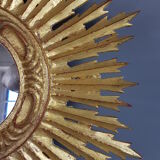 Sun mirror gilded with gold leaf Vintage 50s 42cm
