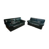 2 Texas green leather sofas