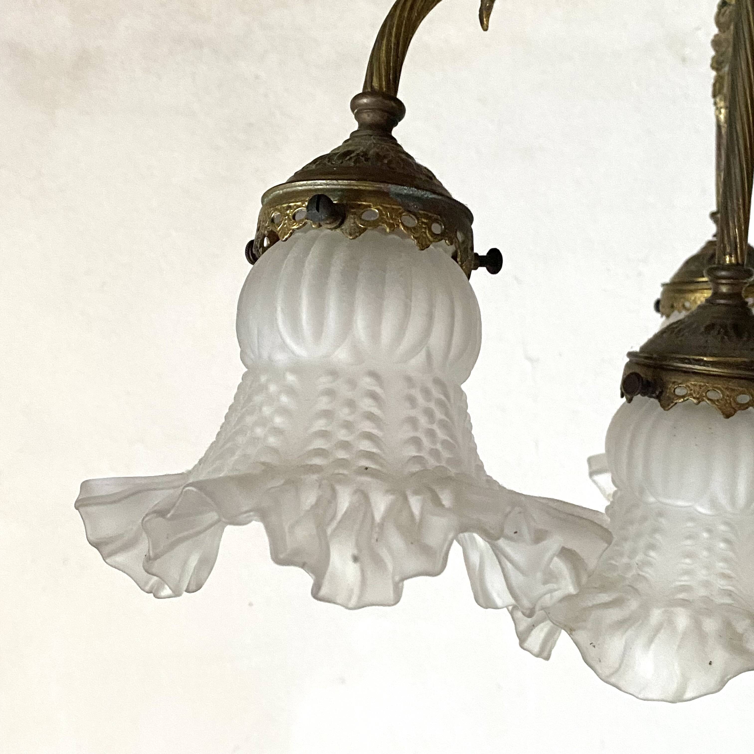 Empire bronze chandelier with 4 lights in glass tulips