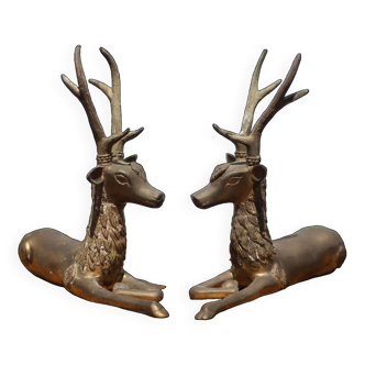 Pair of deer, sculpture, brass deer, interior decoration, Buddhist, collection, deer, brass