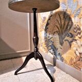 Varnished pedestal table brown color 3 feet classic style 1970s to 3 feet