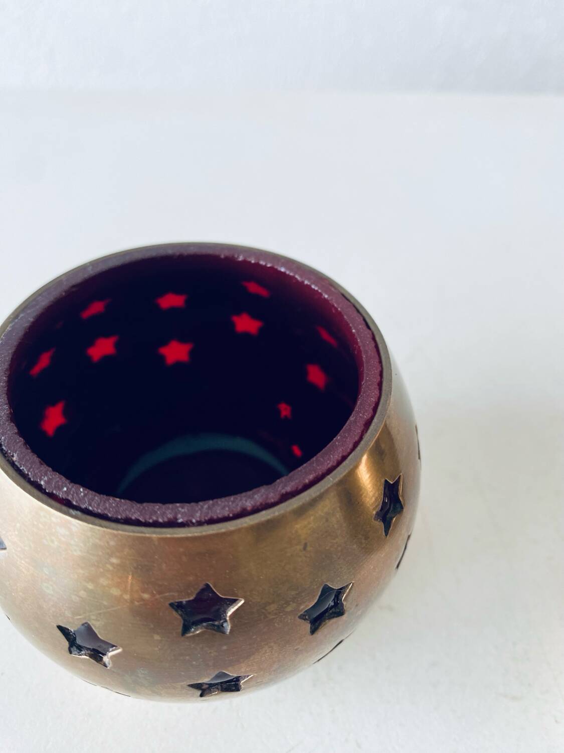 Pair of brass and glass tealight holders
