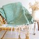 Handwoven green plaid with fine striped linen - fine fringes