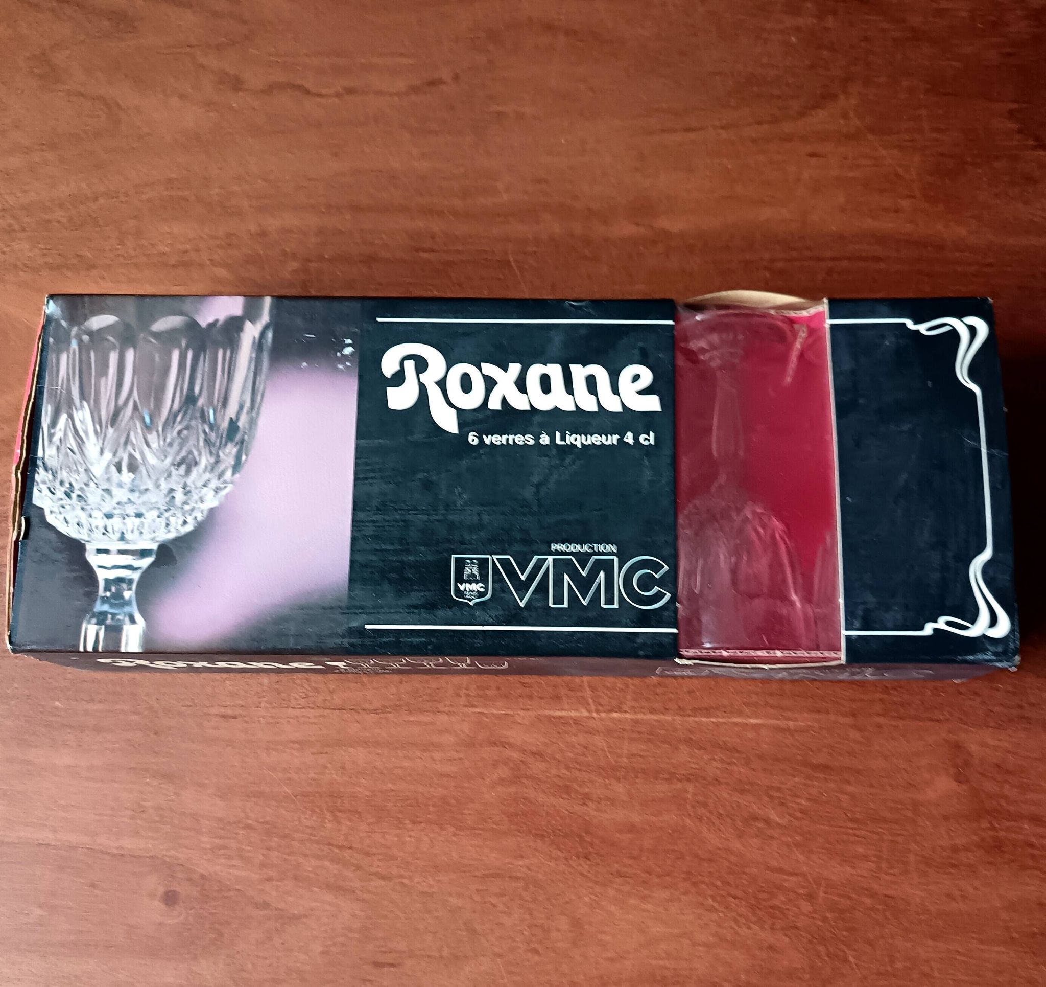 6 clear wine glasses VMC Reims France, teardrop, diamond Roxane 4 cl