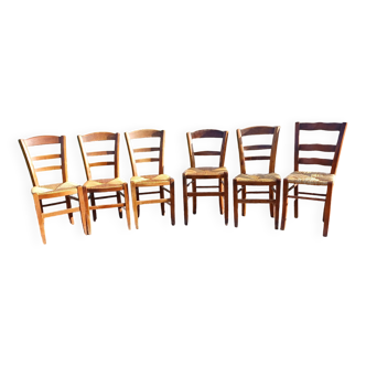 6 chaises anciennes en bois et paille