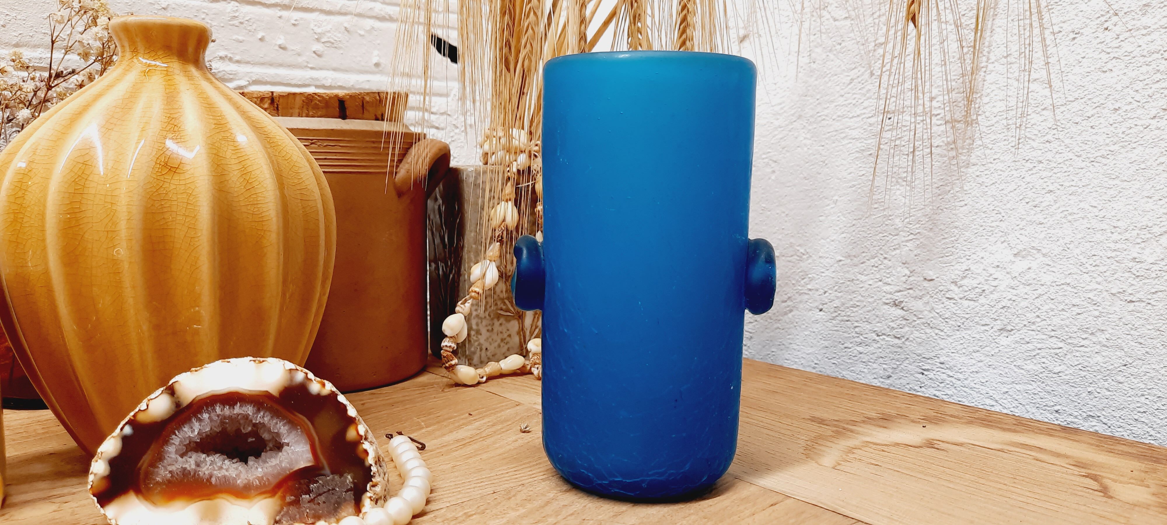 Blue glass paste vase
