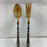 Old salad servers in filled silver and horn