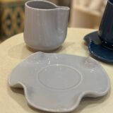 Set of cups mugs water lily ceramic handmade pop blue gray