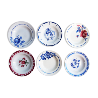 Ensemble de 6 assiettes fleuries