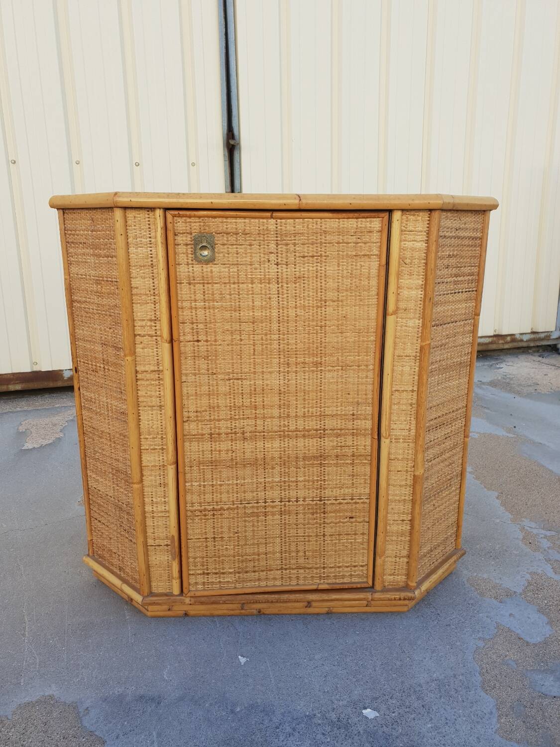 Rattan corner cupboard 1970