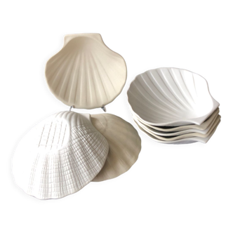 8 coquilles Saint Jacques anciennes en porcelaine biscuit