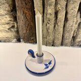 Bougeoir céramique blanc avec fleurs bleues