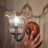 Wall lamp brass gooseneck, tulip glass, vintage