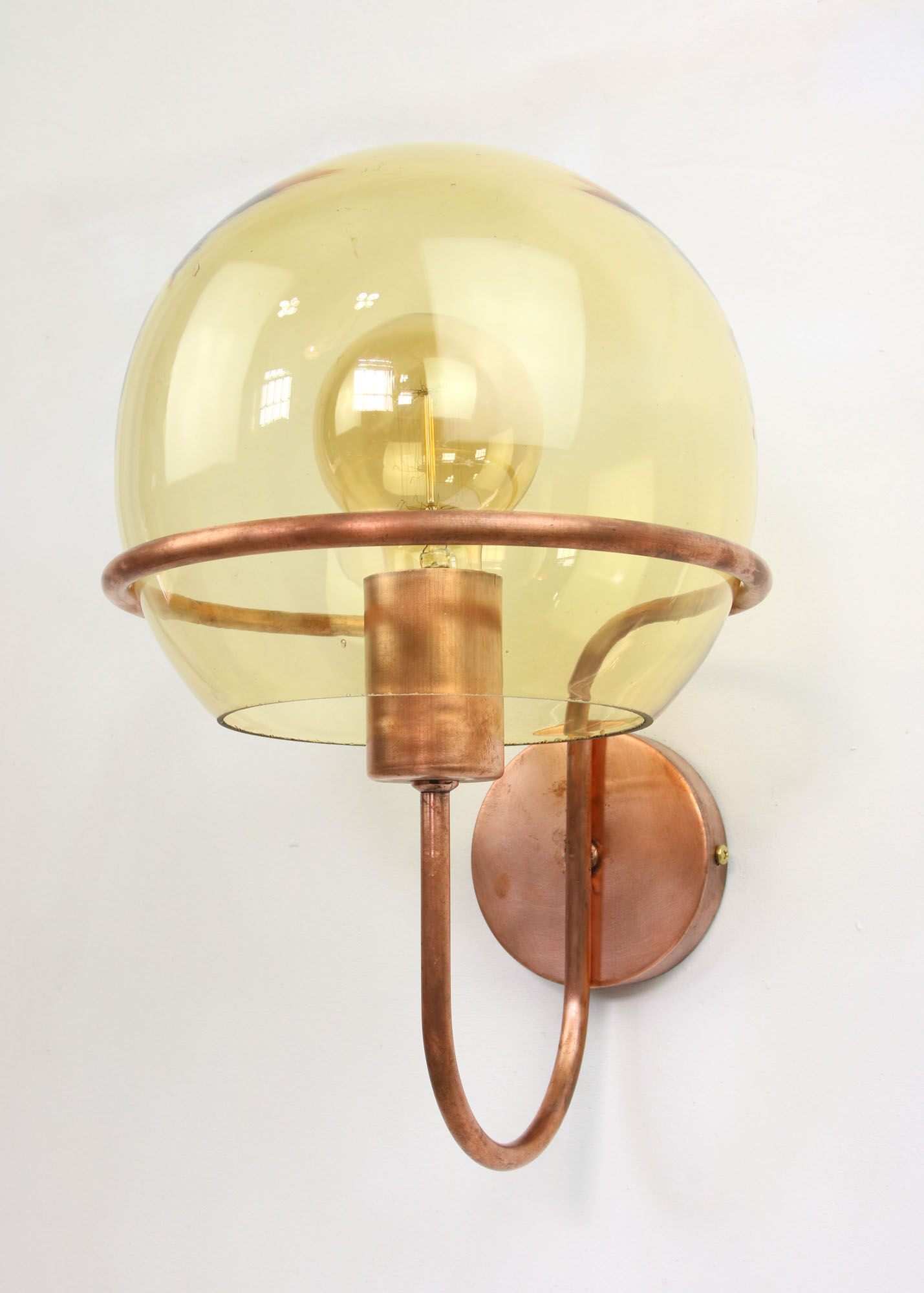Mid-century Wall Copper & Glass Lamp